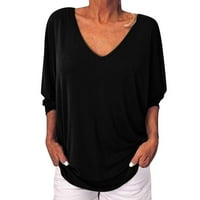 Ženske bluze Henley Slatko dugme s gumnim majicama plus košulje s dugim rukavima Ljetni vrhovi Crni