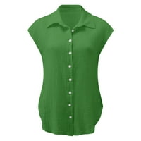 Lydiaunistar Žene vrhovi čišćenje ženskih vrhova Modna majica na čvrstom gumbu ženka V-izrez labav majica Bluza Green XXL