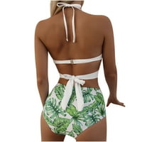 Ženska tri set za blokiranje boja za štampanje čipke plus veličine preklapajući ispis bikinija kupaći kostim bijeli s