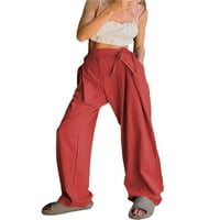 Ženska udobnost Ležerne prilike pantalona pantalona hlače visoke struk pune boje labave ravno vučne hlače Srednja odjeća s džepovima S-XXL