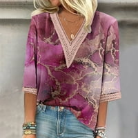 Ženski rukav ljetni vrhovi, čipka V izrez casual bluza Marbel Print TEE majica Draped Tunic Holiday