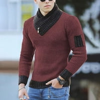 Pleteni džemper za muške, šal visoke ovratnike Zimski kauč izvratnika Turtleneck Patchwork casual tople