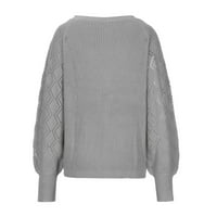 Džemper za žene za žene dolje pleteni džemper izdubljeni dugi rukav vrh V izrez casual džemper pulover