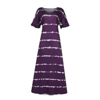 Feesfes Womens plus haljina Stripe Print Okrugli vrat Proljetna haljina Labavi Ležerne rukave Boho haljina Plaža Duga haljina