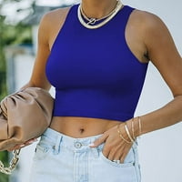Ženska ljetna modna seksi čvrsta boja modni rukavac bez rukava na rukavu majica, plava, xxl