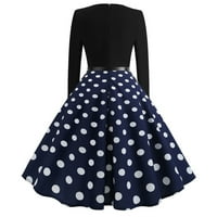 Haljina s dugim rukavima za žene moda Žene Line Flare Vintage haljina remen dugi rukava Polka Dot Track