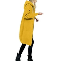 Žene jesen zima casual modni čvrsti bolovni kapuljač dugi patentni džepni kaput dugački jakni kaput