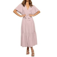 IOPQO Maxi haljina za ženske ljetne haljine za haljine s kratkim rukavima u casual rufffle swir v haljina