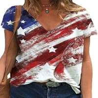 Luxplum ženske majice V izrez T-majica US Zastava Ispis ljetni vrhovi labav tee pulover na plaži-a-a