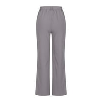 Puntoco ženske ležerne džepove za zavoj u boji elastični struk Udobne ravno hlače Sive 14