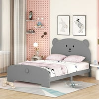 Drvena platforma krevet sa uzglavljenim u obliku medvjeda u obliku punog sive boje - puna
