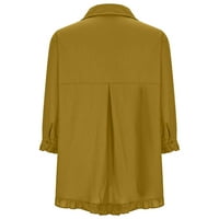 Sawvnm Ženska plus veličine V-izrez kratki rukav labav gumb Pamučne i posteljine tucinske košulje Ljetne košulje bluza Žuta l Porodični pokloni