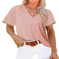 REJLUN Žene Ljetne vrhove Majica sa čvrstim bojama V izrez Majica Casual Tunic Bluza Labavi odmor Tee