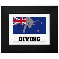 Novozelandski olimpijski - ronjenje - zastava - Silueta uokvirena print zid ili opcije nosača
