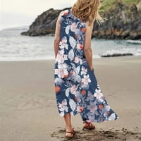 MLQIDK Ljetne haljine za ženska pamučna posteljina haljina haljina bez rukava sa labavim bageljnim plažama