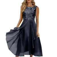 Flowy ljetna haljina crna šifon ženski šifon patchwork okrugli vrat Sequin Print maxi suknja duga haljina