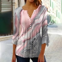 Ženski mermerni ispis kratkih rukava tipke gore u komfornom bluzu s V-izrezom Klasične fit košulje Trendi Basic Tunic Tees Thirs Pink xxl