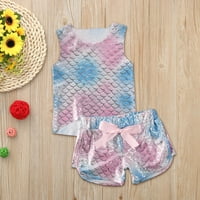 Dadaria Teen Girls kupaći kostimi 6m-4T dječje djevojke Tie-boje sirena tikvica Print bez rukava bez rukava sa odijelom set multicolor 80, djevojke