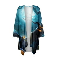Ženski kaputi jakne za žene Halloween Print neregularni kardigan s tri četvrtine sa džepom Žene vrhovi nebeski plavi 5x