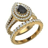 Kruška COX Black Diamond Double Halo Vjenčani prsten Split Shank 18K Gold 2. Carat