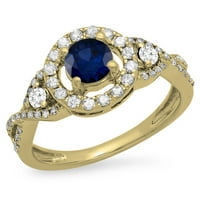 DazzlingRock kolekcija 10k okrugli plavi safir i bijeli dijamantski kamen Swirl Halo Bridal zaručnički prsten, žuto zlato, veličine 9.5