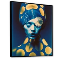 Art DesimanArt Avant Garde model u zlatu i retro plavoj XIV modni ženski uramljeni zidni umjetnički