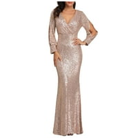 Haljina princeze za žene Svečana haljina večernja haljina V-izrez dugih rukava za zabavu Club GOLD XL