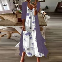 Haljine za žene Solid Maxi Maxi kratki rukav Ležerne haljine V-izrez Purple 2xl
