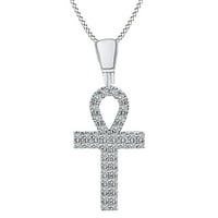 Carat Okrugli oblik Bijeli prirodni dijamantski ankh Cross 10K Ogrlica sa čvrstom bijelom zlatom