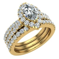 Marquise Cut Diamond Halo vjenčani prsten set W Enhancer Bands 1. CT 14K Gold