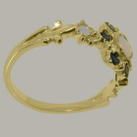 Britanci izrađeni tradicionalni čvrsti 9K žuti zlatni prsten sa prirodnim Opal i safirnim ženskim obećanjima - Opcije veličine - Veličina 4,25