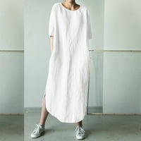 Ženske haljine Ljetna moda Solidna boja pamučna posteljina pola rukava O-izrez Fold SIDE CULSE DRESS