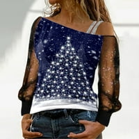 Ljetna bluza za ženska kamena Baycosin Hladno ramena The Sequin Tiskanje košulje s dugim rukavima