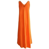 Ženska casual haljina- maxi a-line haljina modna ljuljačka plaža haljina bez rukava bez rukava haljina na narančastu 8