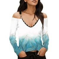 Fabiurt bluza za žene boemian print v izrez trostruko kopče čipkasti suspender od majica s dugim rukavima,