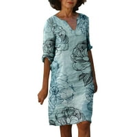 Haljina za prodaju za žene za žene kratki rukav za ispisu cvjetnog uzorka V-izrez Midi Fit and Flare