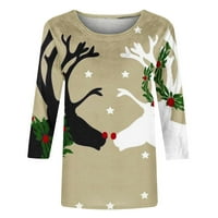 Ženske božićne majice na klirensu moda slatka Xmas Reindeer lose print rukave sa krastacem majica
