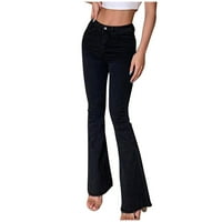 Kali_store radne pantalone za žene ženske povremene hlače za široke noge s elastičnim strukom crnom