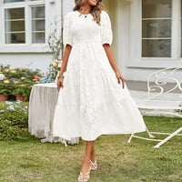 Ženske haljine Maxi a-line lakat-duljina modna posada Cvjetna ljetna haljina bijela l
