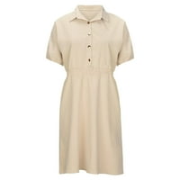 Ležerne ljetne haljine za žene s kratkim rukavima, gumb s kratkim rukavima kratka haljina elastična