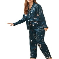 Colisha Dame PJS Leopard Ispis Pajamas Set Nightwend Odijele Pocket Loungwer Majica i hlače Spavaće odjeće Style-D L