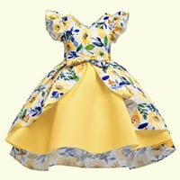 Qiaocaety Haljine za princeze za djevojčice Toddler Neto pređe Cvijeće Print Bow ruffles Rođendanske haljine duge haljine žute 2-3 godine