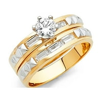 Jewels LU 14K bijelo i žuto zlato dva tona okrugla kubična cirkonija CZ Vjenčana opsega i angažman mladenkine prsten Dvije postavljene veličine 9