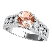 Mauli dragulji za žene za žene 1. Carat Halo jedinstveni dizajn morgatit i dijamantski angažman prsten izrađen 4-prong 14k čvrsto bijelo zlato