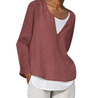 Pamučne platnene košulje za žene dugih rukava pune boje labave fit tshirts v Dugme za vrat udoban povremeni jednostavni osnovni pulover vrhovi crvene s