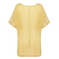 Ženska jesena moda, ženske vrhove, modna ležerna majica kratki rukav s duksevima V-izrez na vrhu bluza žuti s
