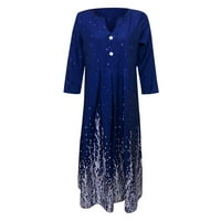 Haljine za žene Elegantni V-izrez rukav visoki struk Ljeto Srednja dužina A-line plave tiskane haljine
