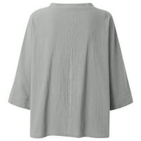 Ženska udobna elegantna tunika čišćenje modnih rukava majica V-izrez Grafički vrhovi Dressy Patchy Lien Bluza Casual Labavi vintage odjeća Trendi Rad Sivi XL