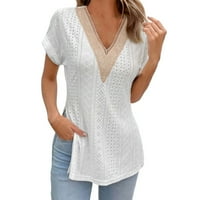 Ženska bluza Šiffon košulja Solidna boja izdubljena čipka V izrez Srednja duljina kardigan majica za