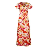 Haljine za žene čišćenje Ženska ljetna haljina s V-izrezom Plaža Bohemian Cvjetni print Ruffles Holiday haljina plus veličina